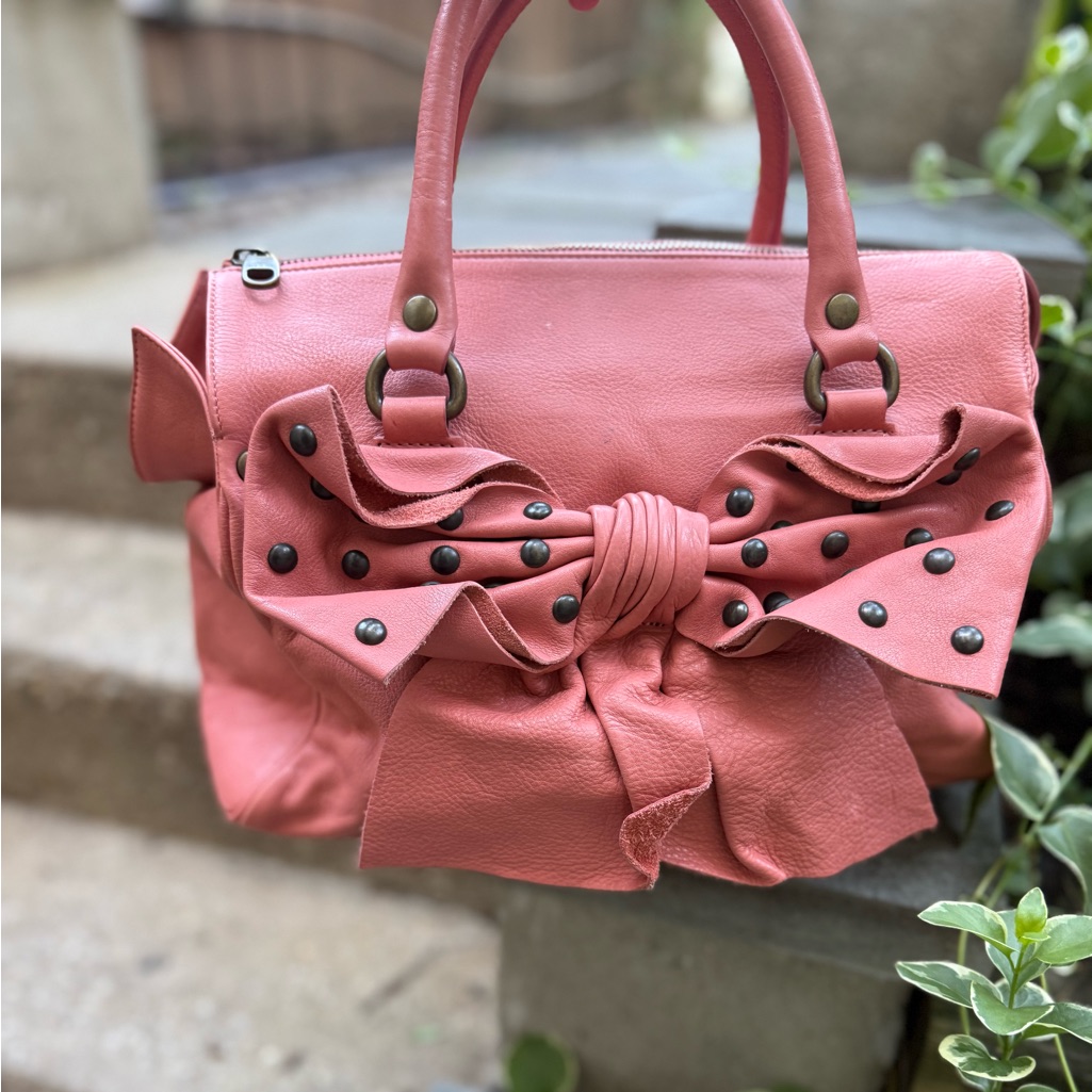 Stunning Pink Leather Red Valentino Pink Satchel With Studs And Bow